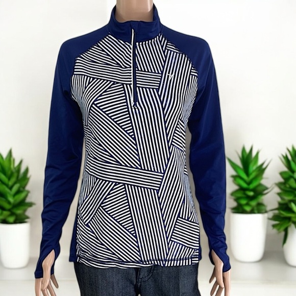 Old Navy Active Blue & White Stripe Active Go-Dry 3/4 Zip Up Pullover - Picture 6 of 16